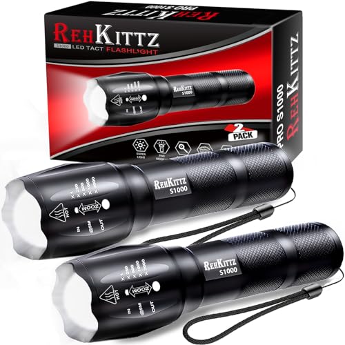 REHKITTZ Taschenlampe, Extrem Hell Tragbare Handlampe 2 Stück, 2000 Lumen, Wandern...