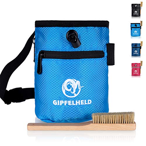 GIPFELHELD® Chalkbag Set blau mit Boulder-Bürste zum Klettern und Bouldern,...