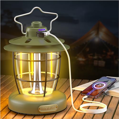 IEEILULU Campinglampe Aufladbare, 4000mAh Retro LED Campinglampe mit 380LM und 3...