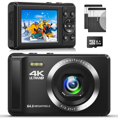 4K 64MP Digitalkamera mit 32 GB Speicherkarte Autofokus-Kompaktkamera mit 16-fachem...