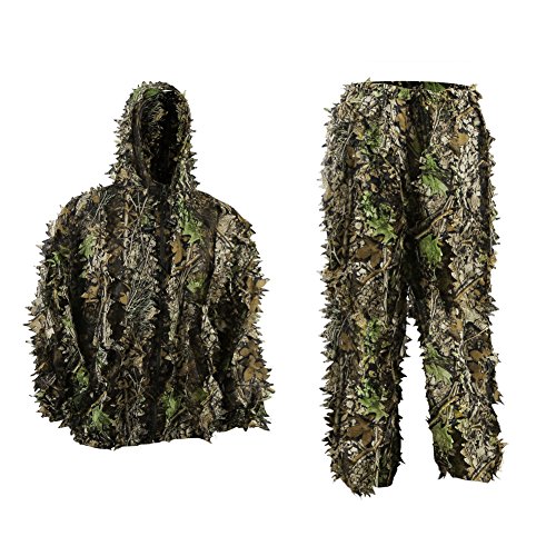 PELLOR 3D Ghillie Tarnanzug, Jungle Regenponcho Ghillie Suit Camouflagemit Tarnkleidung...