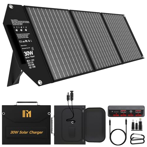 Mesuvida 30W Solar Ladegerät, Solarpanel Faltbar mit 5 Anschlüssen, 18V MC4 höhere...