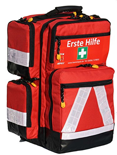 Team Impuls - Notfallrucksack - rot - Nylon - LEER - mit 4 Außentaschen - Gr. L