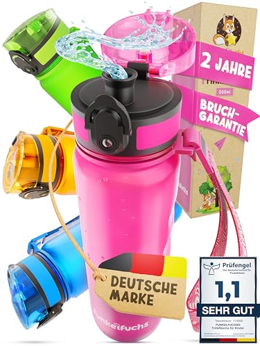 Funkelfuchs®- Trinkflasche für Kinder – 500ml, Pink – Kohlensäure geeignet - 100%...