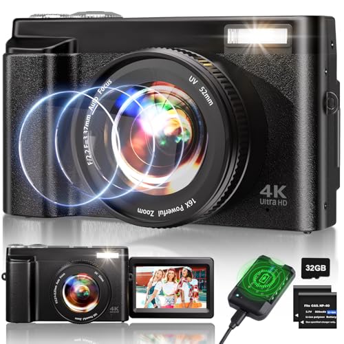 4K Digitalkamera, 48MP Autofokus Kamera Fotokamera mit 32GB Karte, 2.7'' 180°...