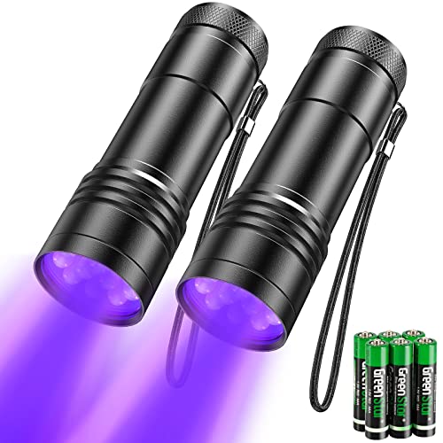 UV Taschenlampe 2 Stück Mini UV Schwarzlicht Taschenlampe mit 12 LEDs, Ultraviolettes...