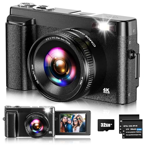 Digitalkamera,4K UHD Fotokamera Autofokus mit 32G Karte, 48MP Vlogging Kamera mit 180°...