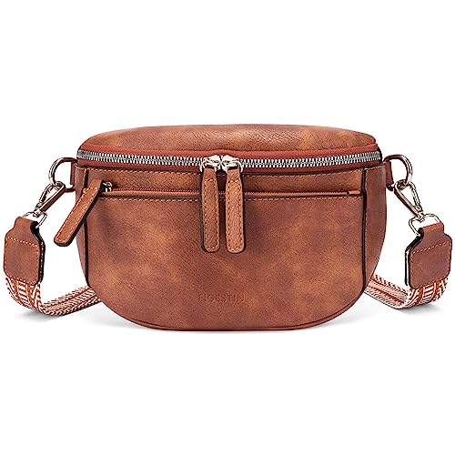 FIGESTIN Bauchtasche Damen, PU Leder Crossbody Bag Damen Breiter Gurt, Umhängetasche...