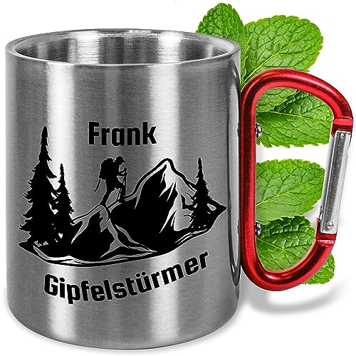 Edelstahl-Tasse mit Karabiner ca. 330ml personalisiert „Gipfelstürmer“ Geschenk für...