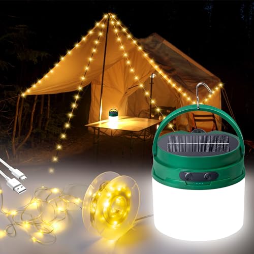 Mexllex Campinglampe Aufladbar, 2 in 1 USB Solar Camping Licht, 8 Modi Camping Laterne...