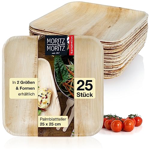 Moritz & Moritz 25-tlg Palmblatt Geschirr Eckig 25x25cm - 25 Nachhaltige Einwegteller -...