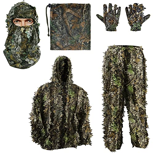 PELLOR 3D Ghillie Tarnanzug, Dschungel Ghillie Suit Woodland Camouflage Anzug Kleidung mit...