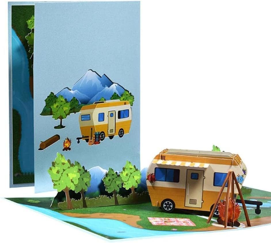 Geananao Pop-Up Karte Camping mit Wohnwagen - 3D Geburtstagskarte| Reisegutschein |...